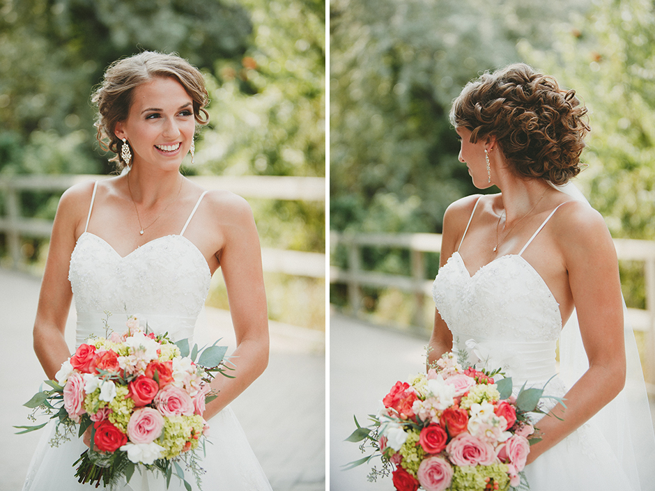 A beautiful bride models her hair style.