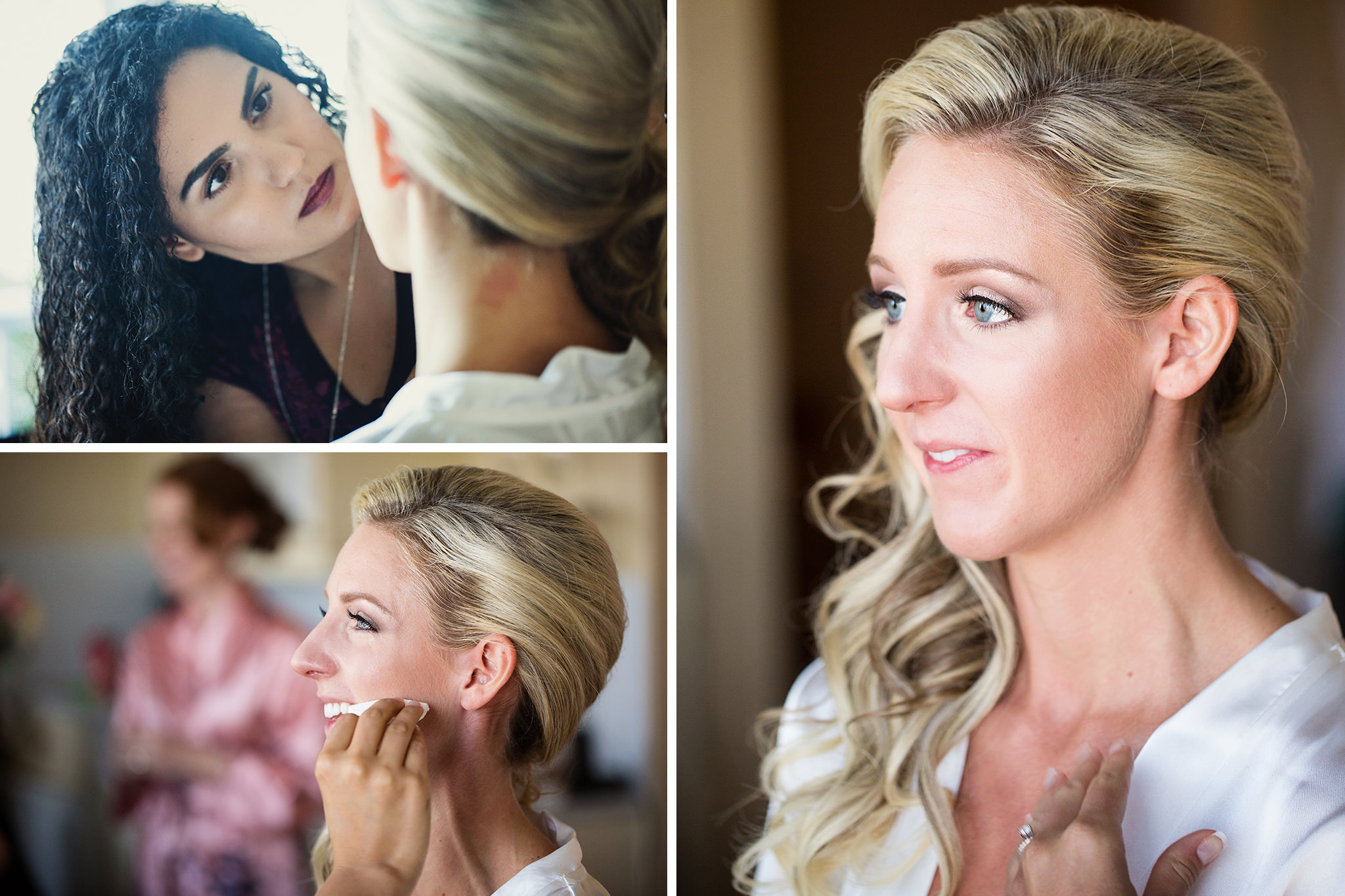 A bride gets her makeup done.