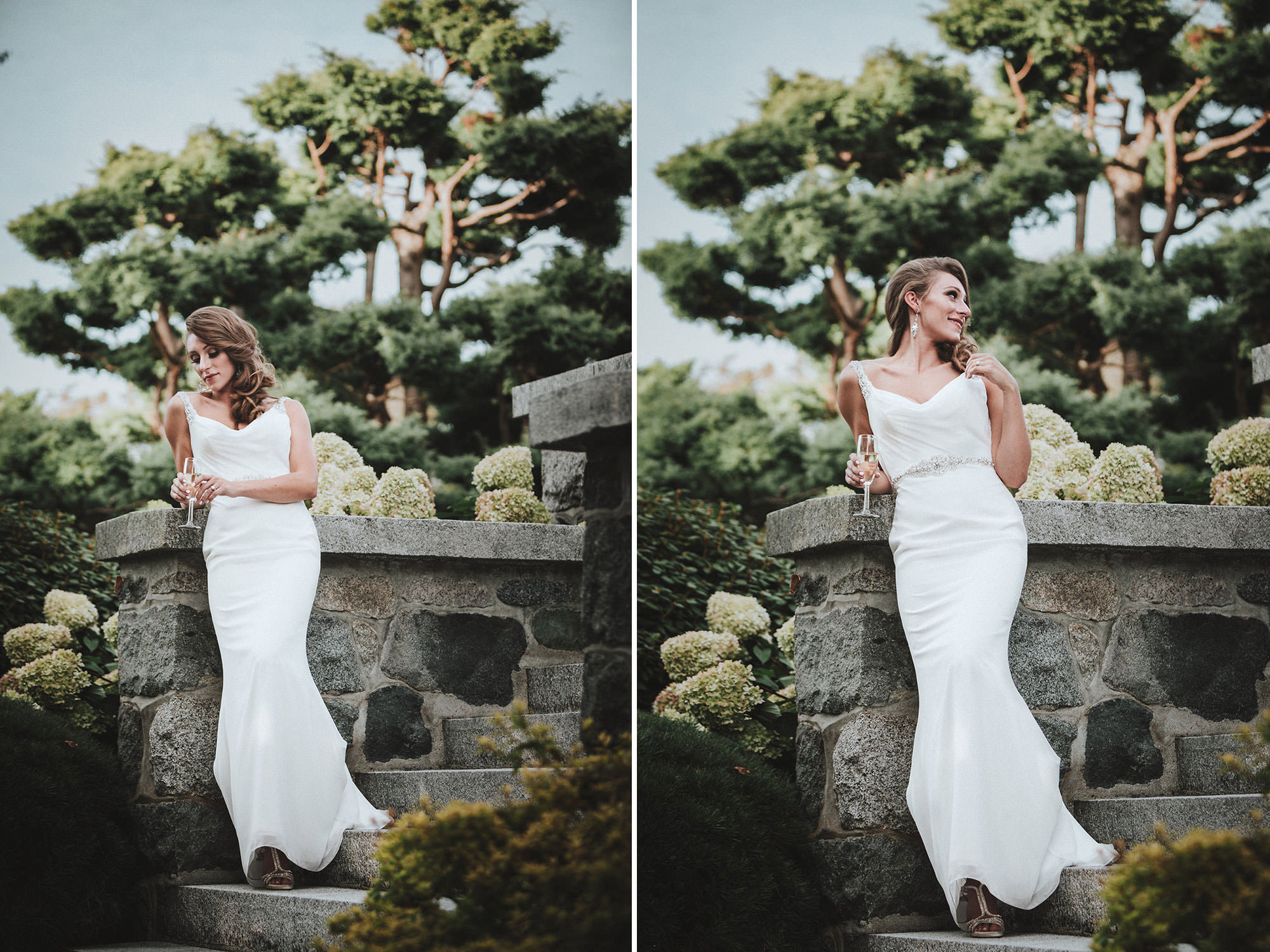 Bride on stone steps