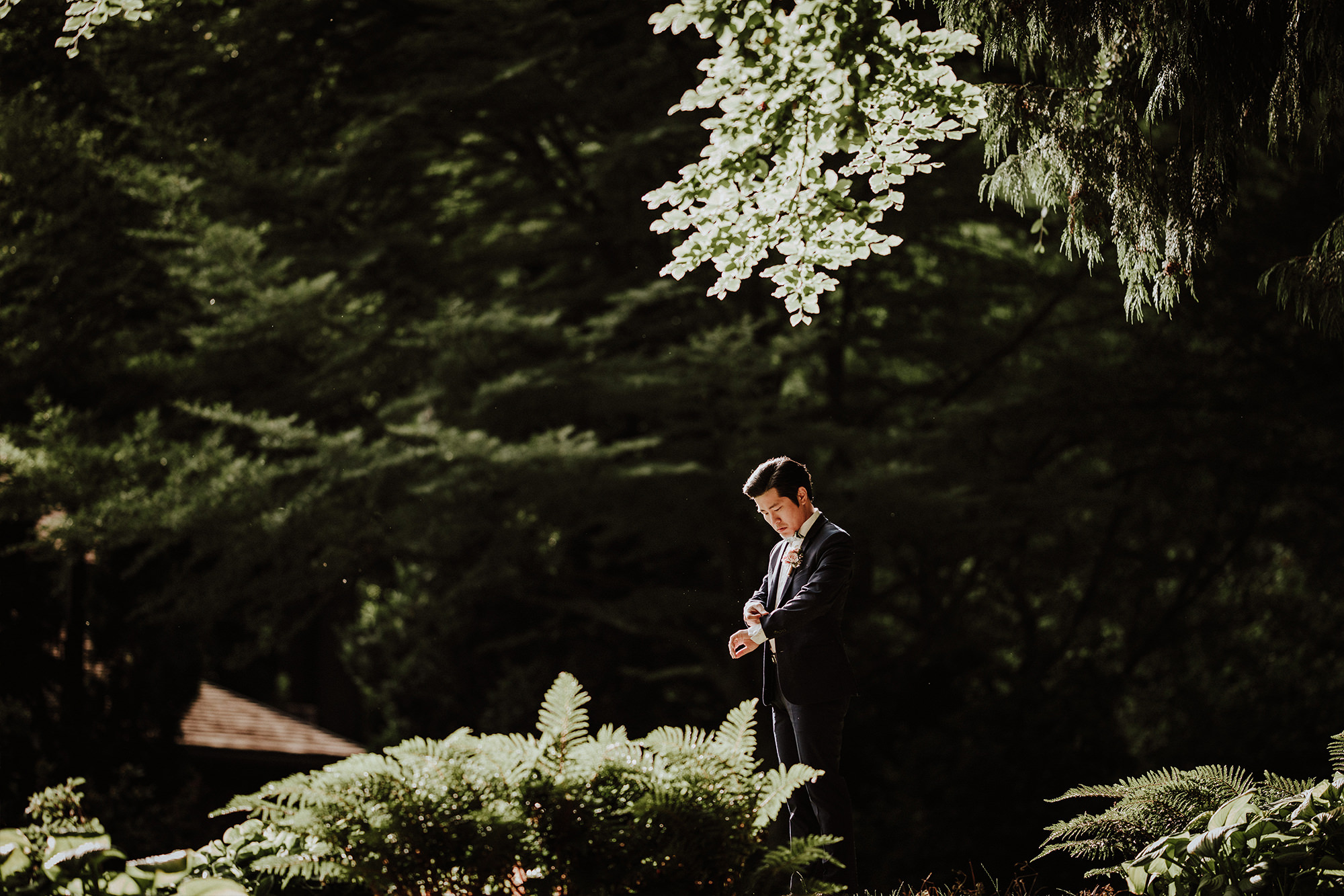 A groom waits for his bride to arrive