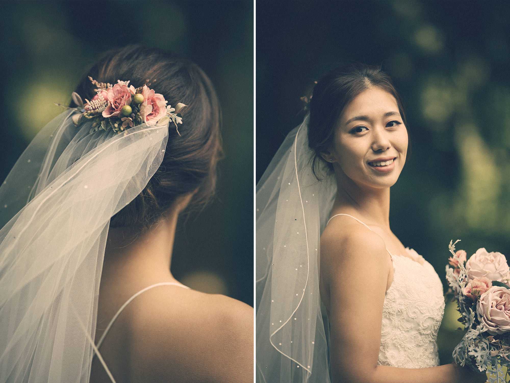 Brides veil and flower crown